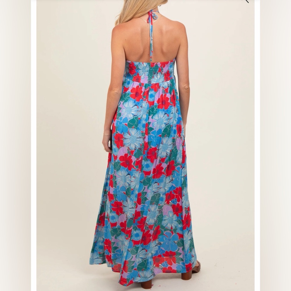 Blue Floral Halter Maxi Dress - Picture 2 of 4